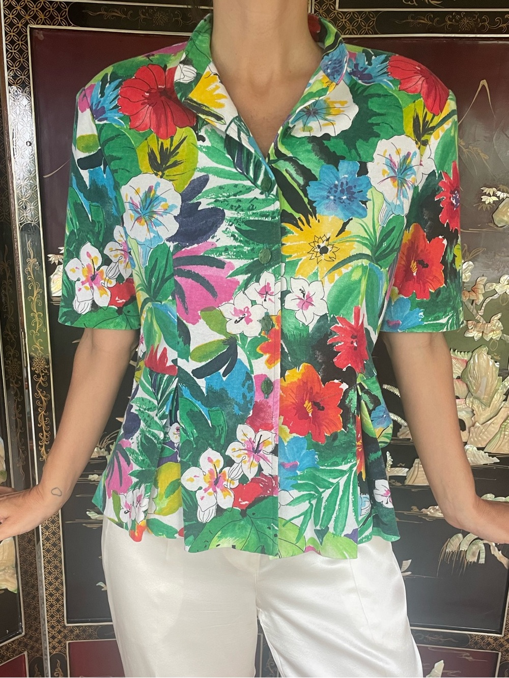 1980s Flora button down top